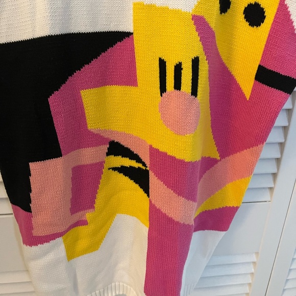 Tissage Sweater Vest Sz L Pink Black Yellow White Cotton Sleeveless Vintage 80s - Picture 2 of 5